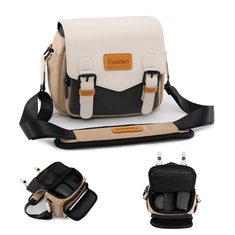 Cwatcun Compact Camera Sling Bag, Small Crossbody Case with Tripod Holder | Camera Messenger Bag, Photography Bag for Canon, Nikon, Sony, Fuji DSLR/SLR/Mirrorless, Lens.Fits 1DSLR+1lens White S