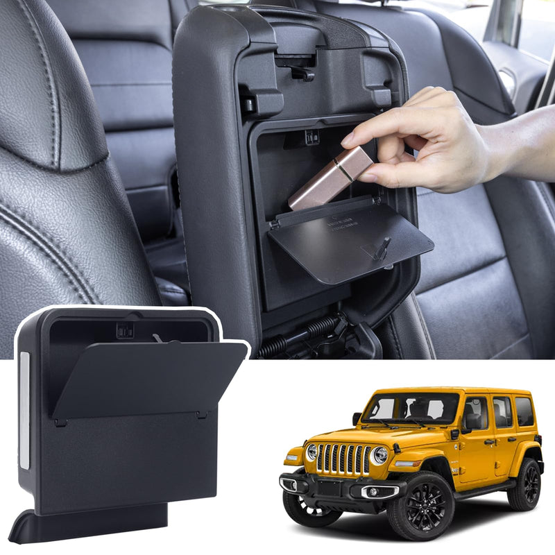 Center Console Hidden Organizer Box Compatible with Jeep Wrangler JL/JLU 4XE and Jeep Gladiator JT 2018-2023 2024 2025 Accessories Armrest Secret Compartment One-Touch Hidden Storage（Patent Design） 2018-2024 JL/JLU and JT