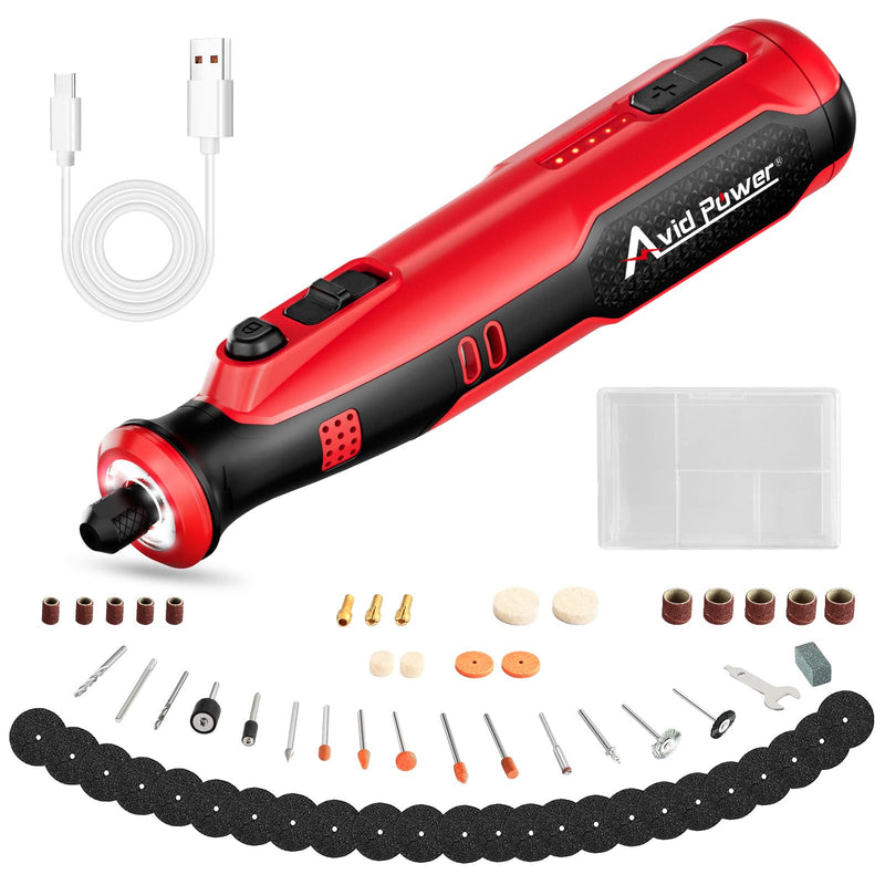 AVID POWER Cordless Rotary Tool 8V Rechargeable Grinding Tool for Dog Nail, 5 Speeds, 60 Pcs Accessories for Carving, Engraving, Sanding, Polishing and Cutting (Light Red) Light Red