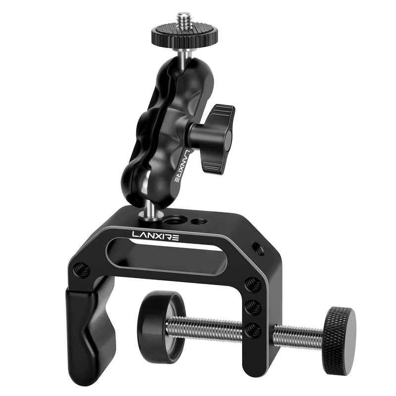 Camera Mount Clamp with Mini Magic Arm - 1/4" and 3/8" Threaded Holes - for Camera, Action Camera, Flash, Light, Microphone, Camera Clamp Adapter for Canon, Nikon, Sony, Panasonic, Blackmagic