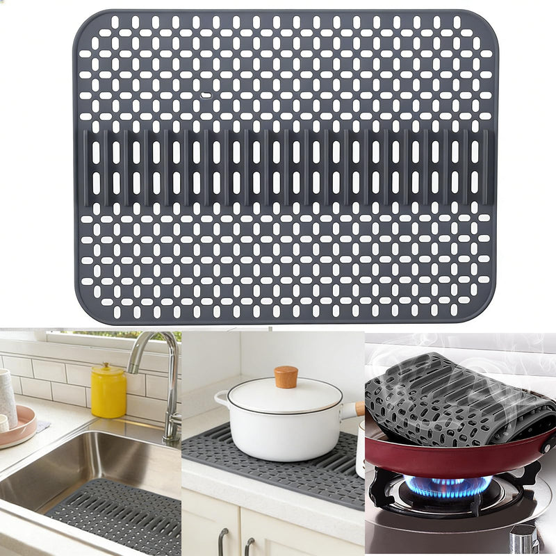 Silicone Sink Mat - 17x13, Non-Slip Kitchen Sink Protector, Grey | Non-Slip, Kitchen Sink Protector Type E-Grey