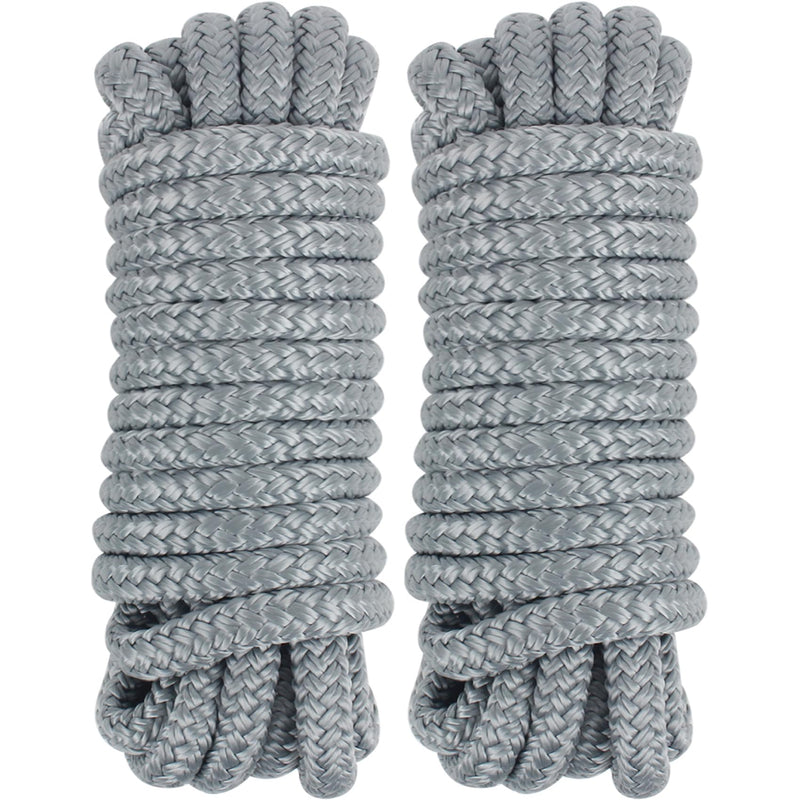 Dock Lines 1/2" x 20ft 25ft, Double Braided Marine Mooring Ropes, Boat Ropes for Docking with 12'' Eyelet Premium Dock Lines for Boats 1/2" x 20' Grey (2 Pk)