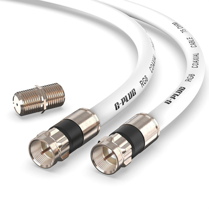 G-PLUG 40FT RG6 Coaxial Cable Connectors Set - High-Speed Internet, Broadband and Digital TV Aerial, Satellite Sky Cable Extension- Weather-Sealed Double Rubber O-Ring and Compression Connectors White