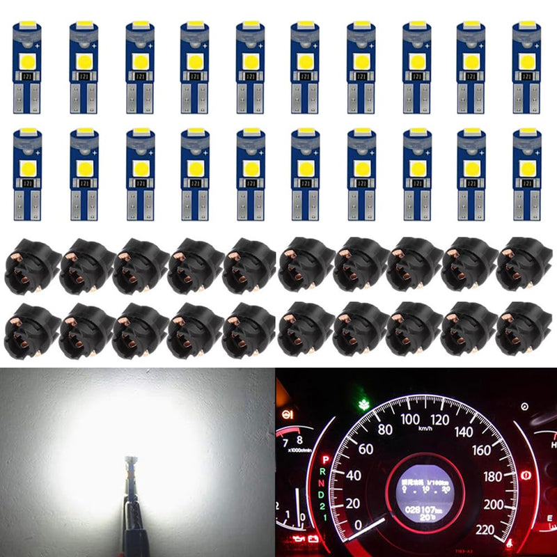 BlyilyB 20-Pack T5 37 74 LED Bulb With Twist Lock Socket PC74 PC37 Dashboard Instrument Panel Gauge Cluster Light 20PCS White