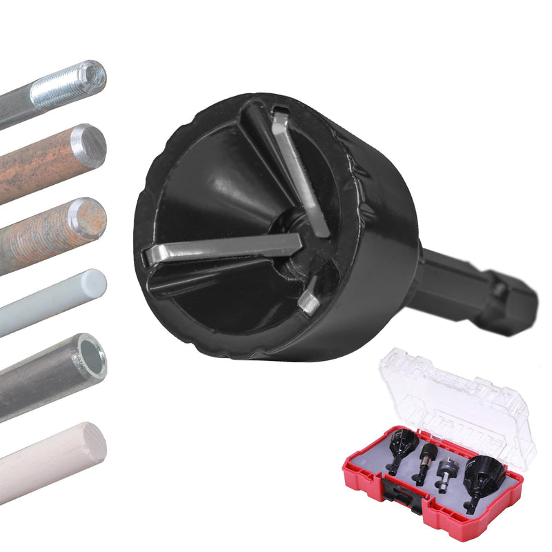 Tungsten Carbide Inner and Outer Deburring External Chamfer Tool Set for Removing Burr, Quick Release Hex Shank Deburring Tool for Metal Rod, Tube, Copper/PVC Pipe 1 Kit (4 PCS)