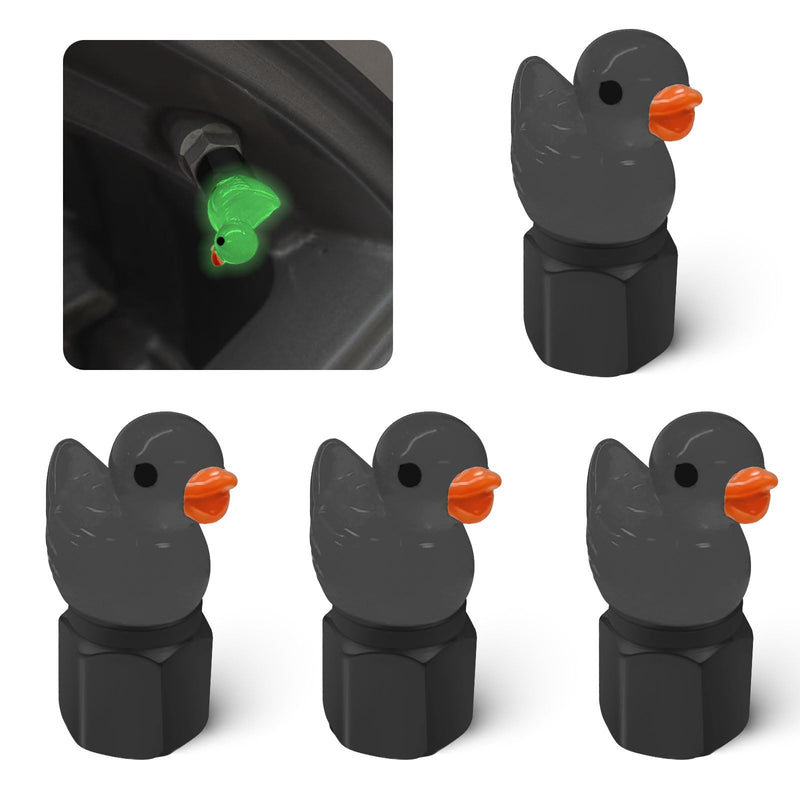 4 Pack Cute Duck tire Valve caps, Glow in The Dark Tire Valve Caps, Interesting and Practical Tire Decoration, Can be Used for Cars, Motorcycles, Trucks, and Bicycles.(Black) black