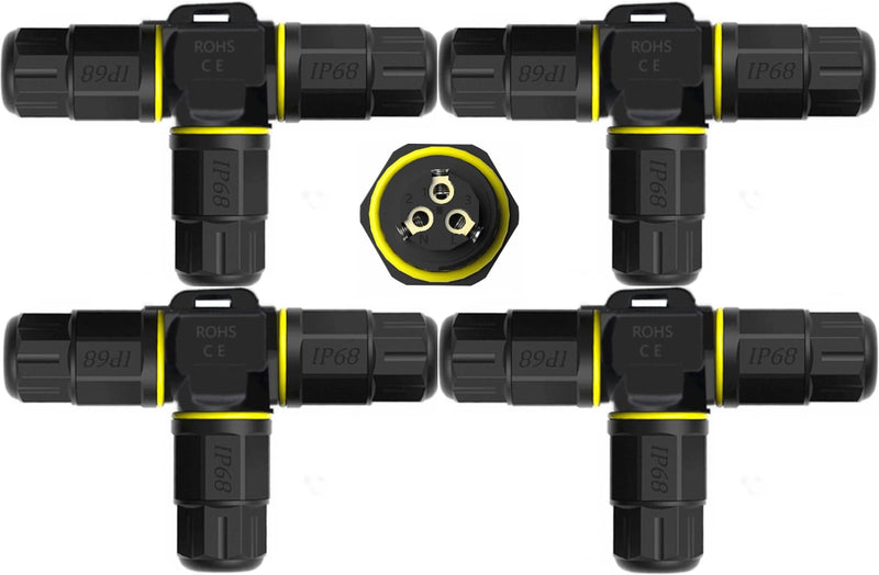 3 Way Junction Box IP68 Waterproof Electrical Junction Box 3 Pin Junction Box Outdoor Cable Connector for Underground/Outdoor Ø0.18-0.4in, Shielded Field Installable - 4Pack 3 Way Junction Box 4 PCS