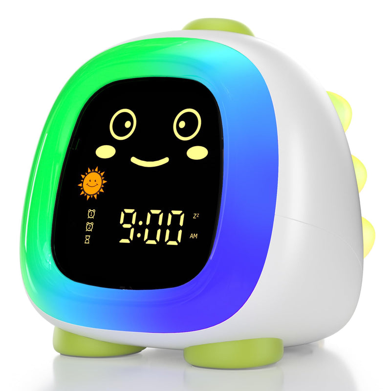 Alarm Clock for Kids, Kids Alarm Clock Ok to Wake Cute Night Light for Bedroom, Toddlers Sleep Training Clock Stay in Bed, Dinosaur Birthday Gift for Kids Boys Girls Forest Green