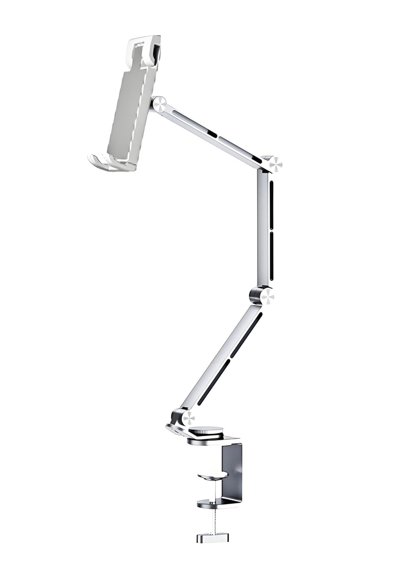 Rotatable Holder Stand Tablet Holder Multi-Angle Design Phone Clip Swivel Mount Desktop Aluminum Alloy Cantilever Bed Desk Home Live Folding Bracket Compatible with 4"-13" Phone Tablet (Silver) Silver