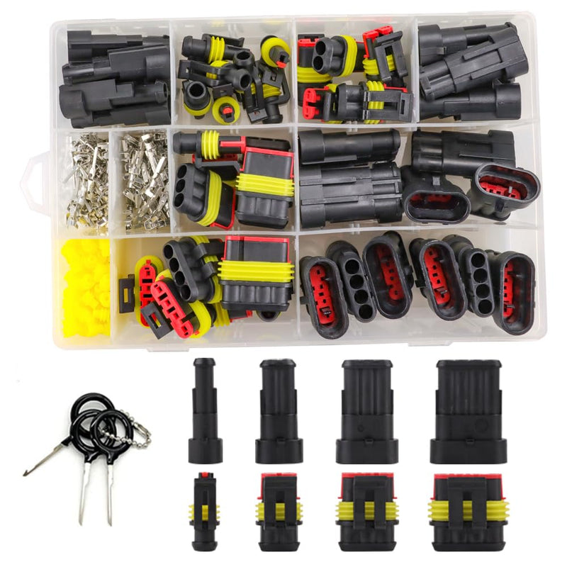 26 Sets 355Pcs Automotive Waterproof Wire Connectors - Male/Female 1/2/3/4 Pin - for Cars, Motorcycles & Boats - 22-16 AWG 355PCS Connectors