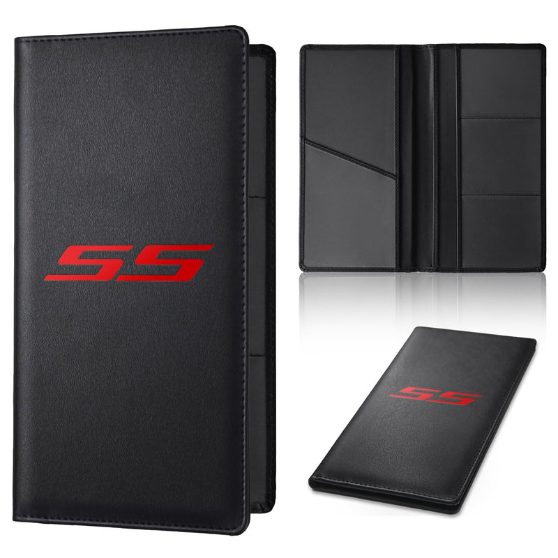 Leather Car Registration and Insurance Cards Holder Compatible with Chevy Camaro SS, Vehicle Glove Box Car Organizer with Magnetic Shut, Documents License for Camaro SS Owners Large (23cm x 25cm) Black Box -Red SS