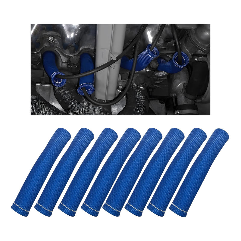 8 PCS Spark Plug Wire Boots, 6 Inch 1200° Automotive Heat Shield Thermal Protection Insulator Sleeve Cover, Fireproof Spark Plugs Protect Boot Replacement, Car Accessories (Blue) Blue