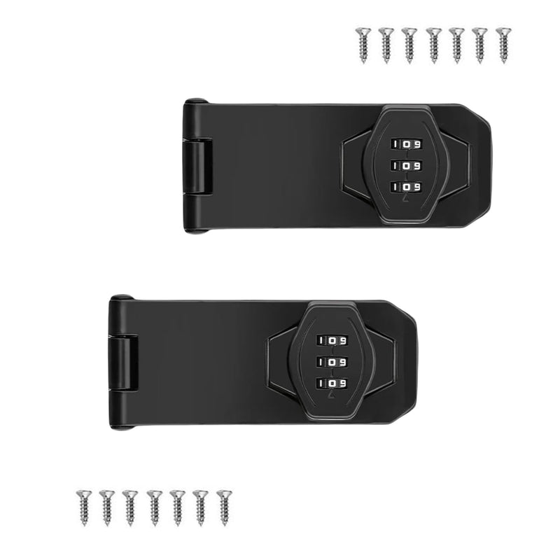 VIDYSUFYR Password Rotary Hasp Locks, 2 Pack Door Security Slide Latch Lock,Black Digit Combination Lock for Small Doors, Cabinets, Barn Door, Bathroom, Outdoor, Garage, Garden 4 Inch Black