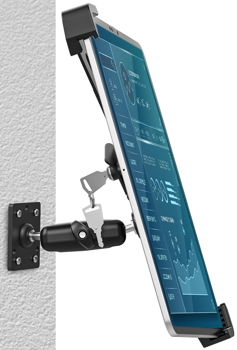 woleyi Anti Theft Security Tablet Wall Mount, Metal 360° Rotation Tablet Holder Stand with Lock and Key, Compatible with iPad Pro 13, Air, Samsung Galaxy Tabs, Surface Pro, Go, Fire HD, 9-14" Devices