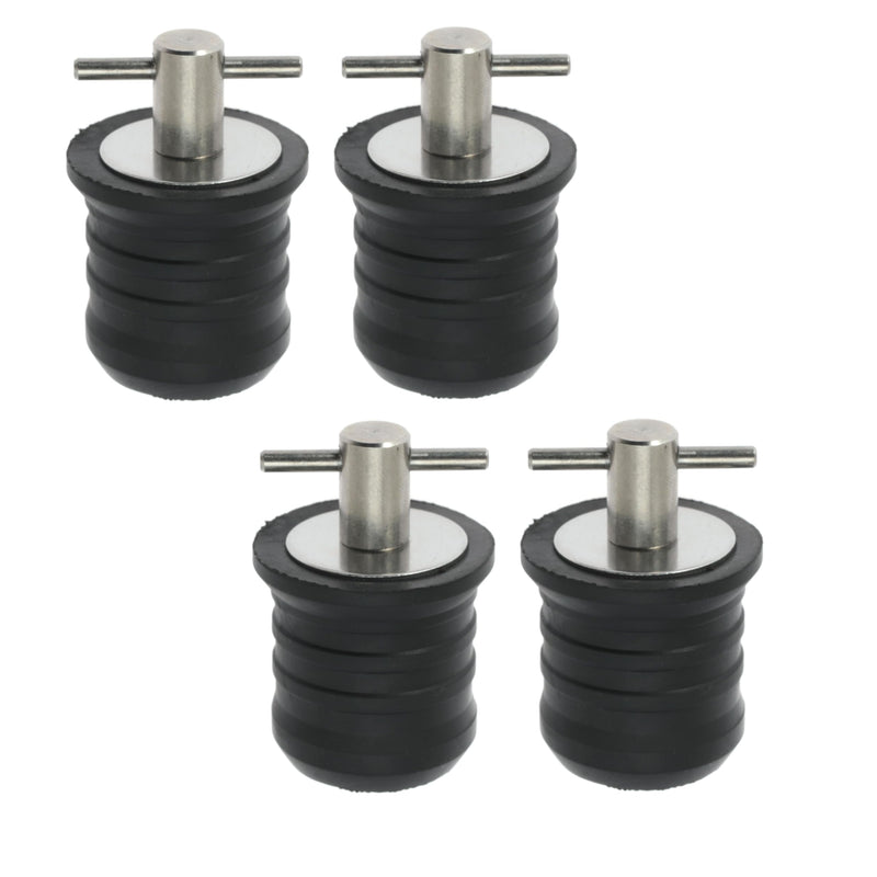 4 Pcs Boat Plug Snap Plugs T Handle Boat Drain Plug Rubber Plugs with Brass/Stainless Steel Handle Marine Twist Plug Boat Accessories (Stainless Steel, 1.25 Inch) Stainless Steel