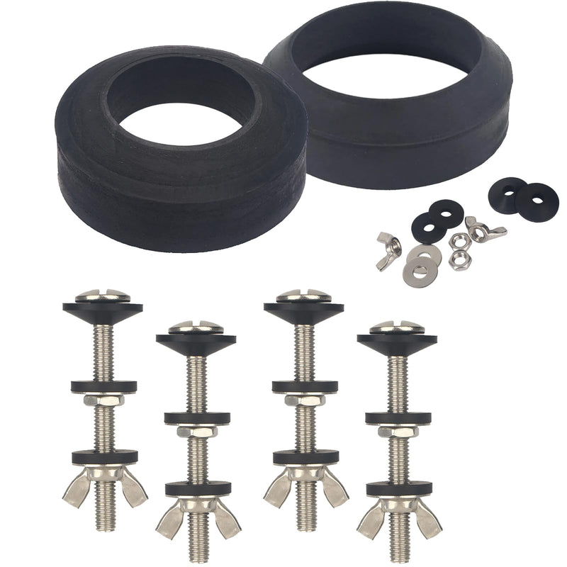 Universal Toilet Tank to Bowl Gasket & Tank to Bowl Bolts, 2 Kind Gasket and 4 Pieces 5/16 * 3.15 Inch Toilet Tank Bolts, Fit Most 2-Inch and 3-Inch Flush Valve Opening black