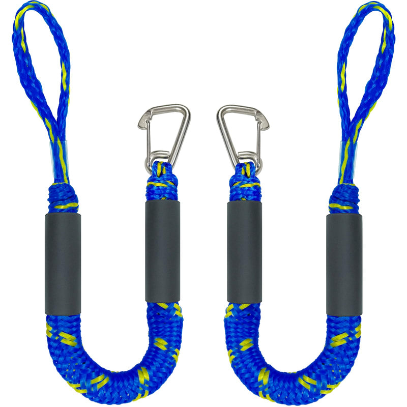 2FT Bungee Dock Line Boat Accessories 2pcs Fender Lines with 316 Stainless Clip for Boat Bumper/Boat Fender for Mooring for Jet Ski, Seadoo, Yamaha(Blue+Yellow, 2Feet) Blue+Yellow