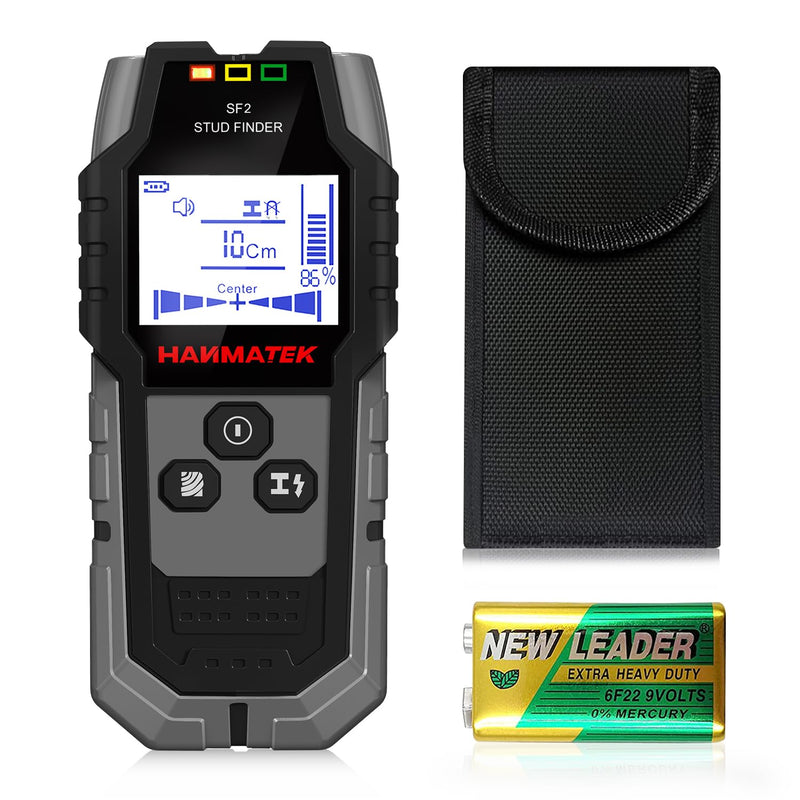HANMATEK Stud Finder Wall Scanner - 5 in 1 Electronic Wall Wood Stud Finder,Audio Alarm and HD LCD Display with Updated Positioning Hole for Center and Edge of Wood AC Wire Metal Studs Joist Pipe Gray