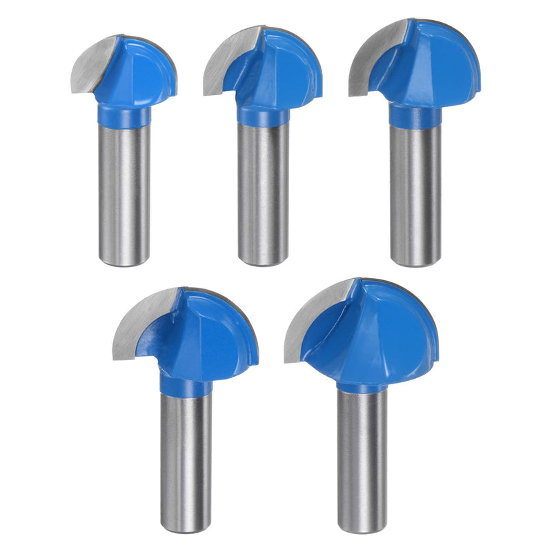 HARFINGTON Router Bit Core Box Set 1/2 Shank 1" 1-1/8" 1-1/4" 1-3/8" 1-1/2" Cutting Dia. Round Nose Router Bit 2 Flutes Carbide Cove Box Cutter for Woodworking Cutter Tool 5in1 Set