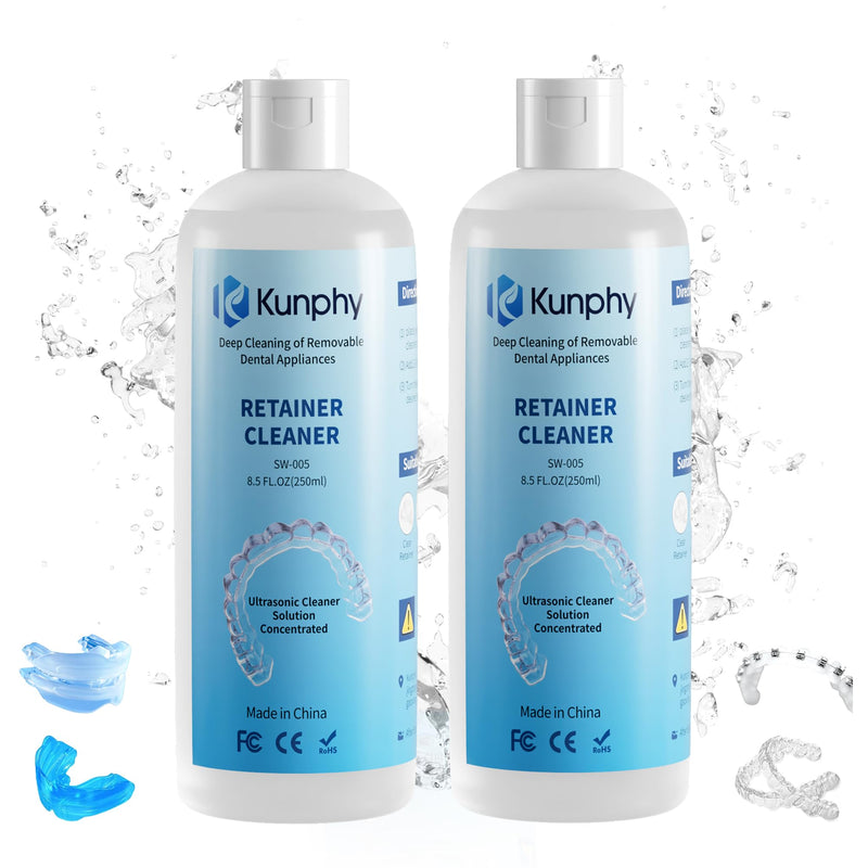2 Pack Ultrasonic Retainer Cleaner Solution for Sonic Denture Cleaner-Professional Cleaning of Retainers, Invisible Aligners, Mouth Guards, Night Guards, Remove Odors, Discoloration & Stains 8.5oz 250ML*2