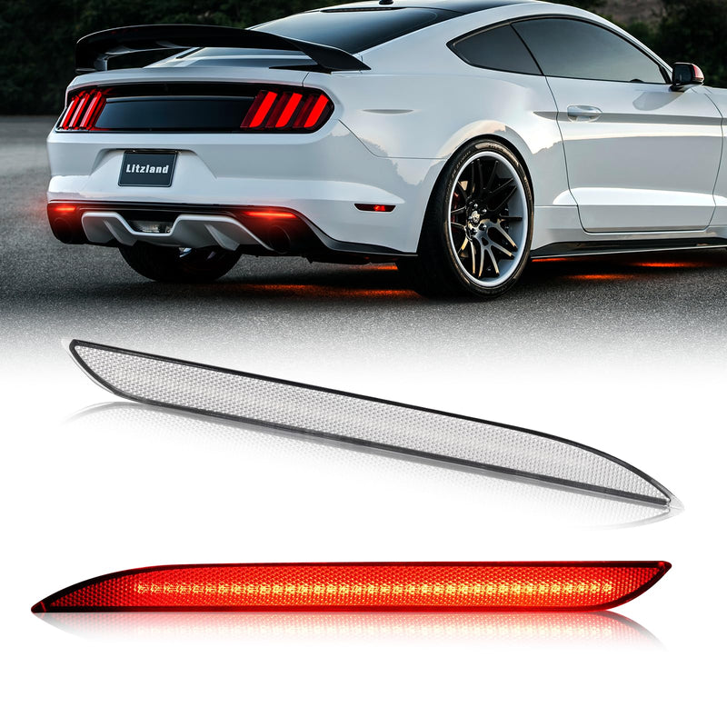 litzland LED Rear Reflector Light Compatible with Ford Mustang 2015 2016 2017 Clear Lens Led Red Brake Tail Lamps