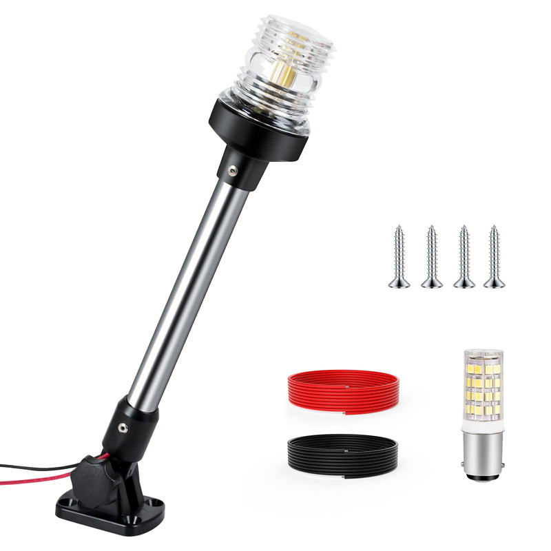 12 Inches Anchor Light Boat Stern Light Waterproof IP67, White Fold Down Marine Navigation Lights for Boats LED for Pontoon, Jon Boat and Bass Boats (12-24V) 12 Inches