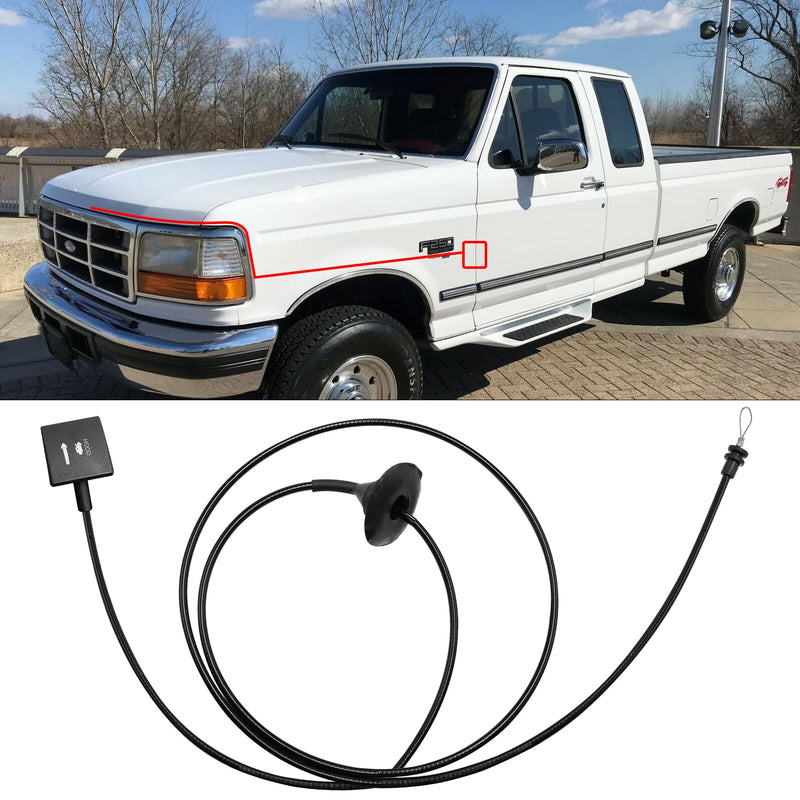 Hood Release Cable & Handle Compatible With 1987-1997 Ford F150 F250 F350 Super Duty Bronco F53 F59 - Latch Replace for 912-042 F2TZ16916A - 1PC, Black