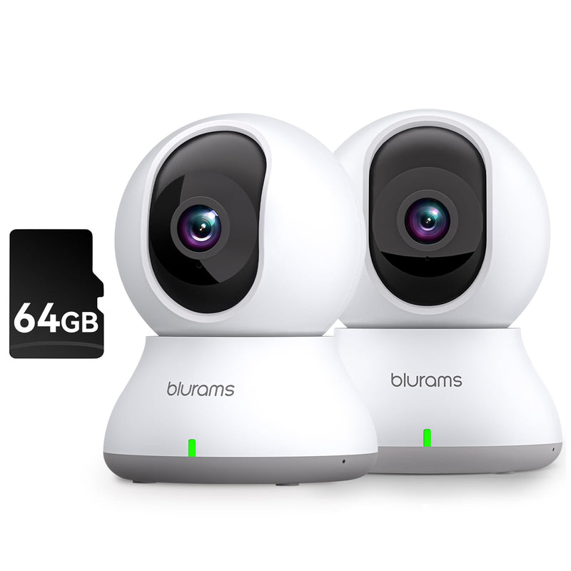 blurams Indoor Camera Bundle Set with ONE 64GB SD Card for Home Security w/Motion Tracking, Phone App, 2-Way Audio, IR Night Vision, Siren, Compatible with Alexa