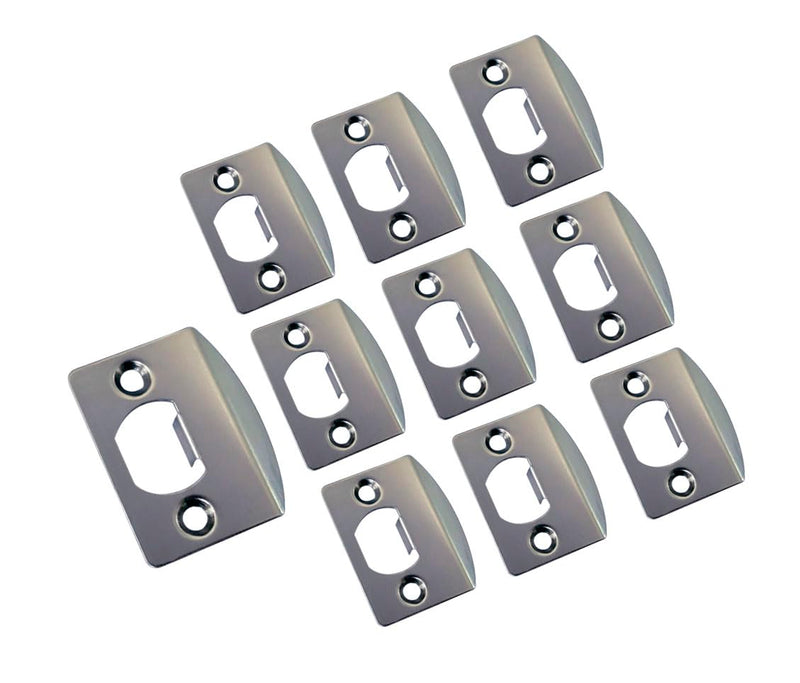 QCAA Solid Brass Latch Strike Plate L 2-1/4" x W 1-7/16", Screw Hole CTC 1-5/8", Satin Nickel, Made in Taiwan, 10 Pack