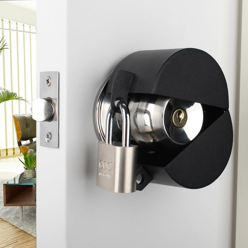Door Knob Lockout Device with Padlock,Cover to Disable The Doorknob, Prevents Turning of Door Knob and Access to Keyhole, Prevents Operating The Knob,Black Black