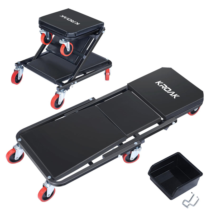 Creeper, 36 Inches 2 in 1 Z Creeper Seat 330 lbs Capacity Garage Chair Adjustable Rolling Folding Car Creeper with 6 pcs Wheels,Lay Down or Sit for Garage, Shop, Auto Repair Black 36"
