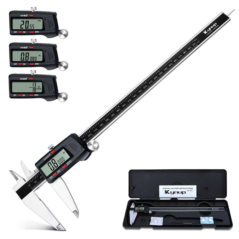 Kynup Micrometer Caliper Tool, 12Inch Digital Caliper, Vernier Caliper with Stainless Steel, Large LCD Screen, Auto - Off Feature, Inch Metric Fraction Conversion 004-4
