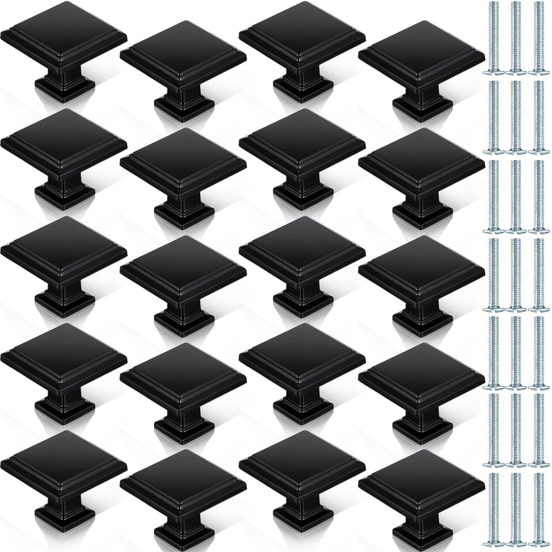Sintuff Black Matte Cabinet Knobs Bulk 1.25 Inch Square Kitchen Drawer Knobs for Cabinet and Dresser Drawer Pulls Hardware Zinc Alloy Bathroom Kitchen Door Cupboard(20 Pieces) 20