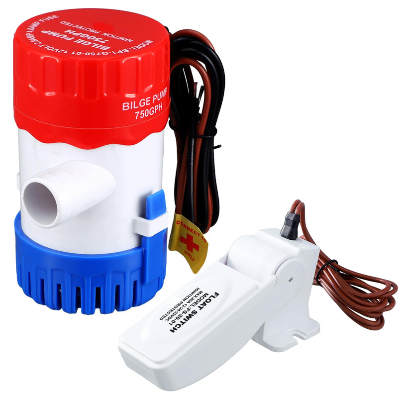 Landhoow Bilge Pump 12V with Float Switch Bilge for Boats DC 12V 24V 32V Portable Marine Electric Boat Water Pump(750 Gph) 750 GPH