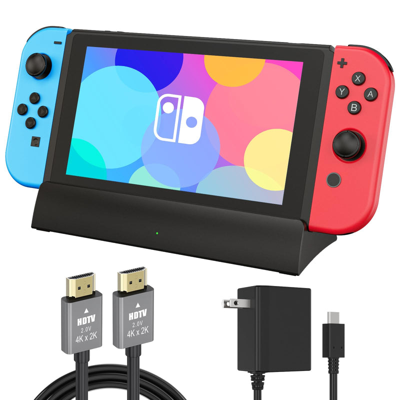 TV Docking Station for Switch, Replacement for Official Dock, Supports 4K HDMI Output with HDMI Cable and 15V/2.6A USB-C Charger Dock with Adapter and HDMI