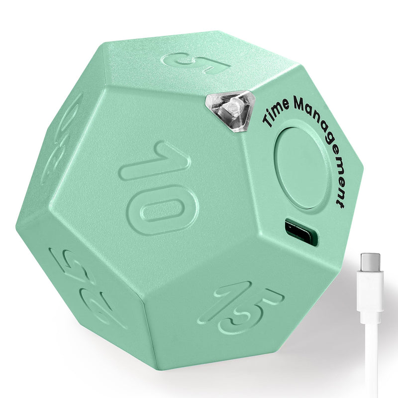 KADAMS Pomodoro Cube Timer Productivity-11 Preset Countdowns, Flip-to-Start Gravity Activation - Sound Vibrate Mute Rechargeable - Ideal for ADHD Kid Kitchen Classroom Cook Study Exercise - Green