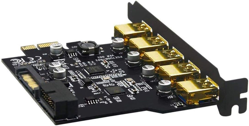 USB 3.0 PCI-E Card,USB 3.2 Gen1PCI Express 5-Ports Card Bandwidth up to 5 Gbps, Extension of 5 USB 3.0 Ports Front Panel for Desktop PC Win 10/8/8.1/7/XP PCI-E to 5USB