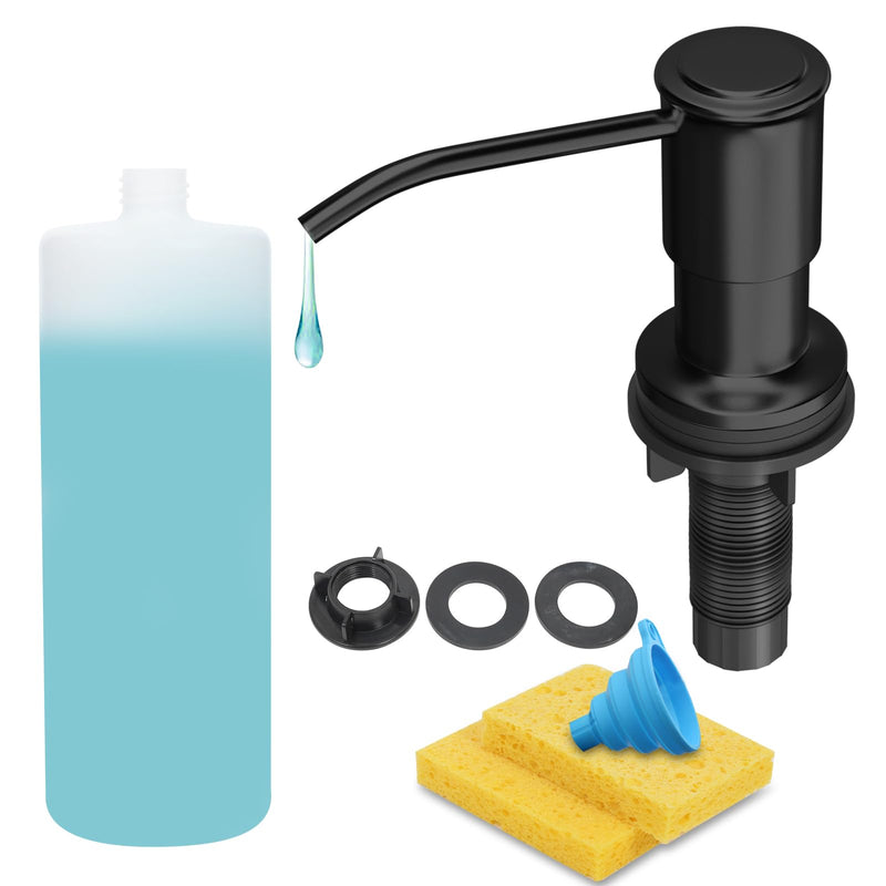 Soap Dispenser for Kitchen Sink, Kitchen Sink SoapDispenser Pump, Refill from The Top, Sink Soap Dispenser with 17OZ Large Liquid Bottle, Black (2 Scrub Sponges)