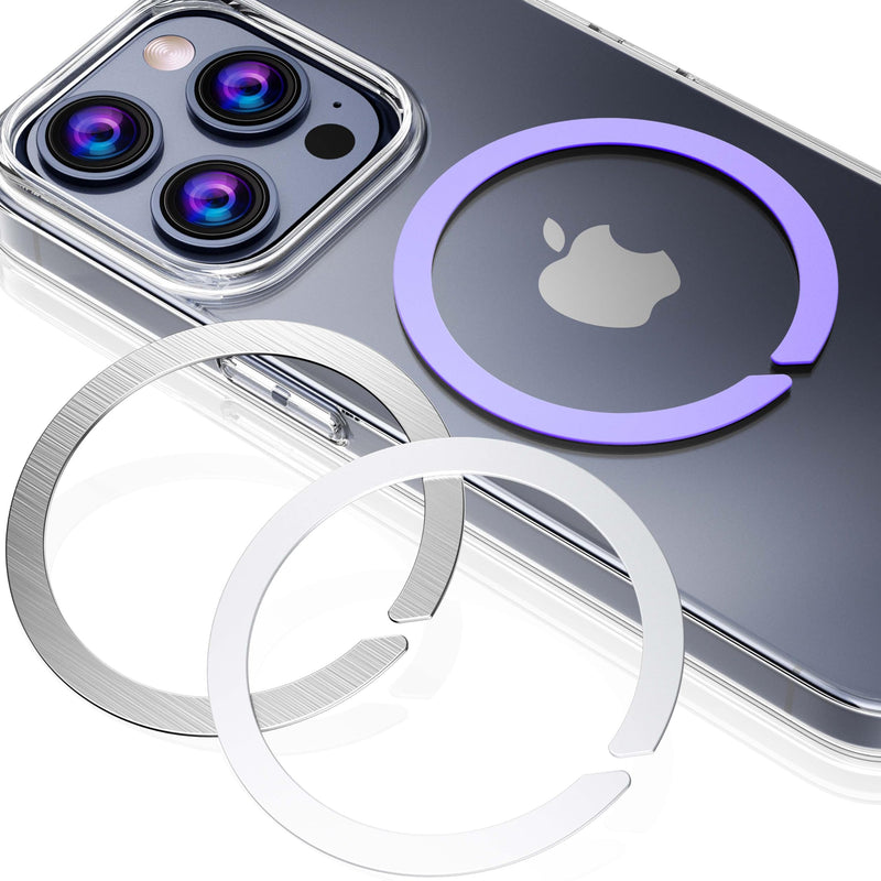 Magnetic Adapter Ring for MagSafe,Mag-Safe Sticker for Phone Case,Metallic,Adhesive, Compatible with Wireless Charging for iPhone Android,3 Pack(White+Sliver+Purple) White+Sliver+Purple