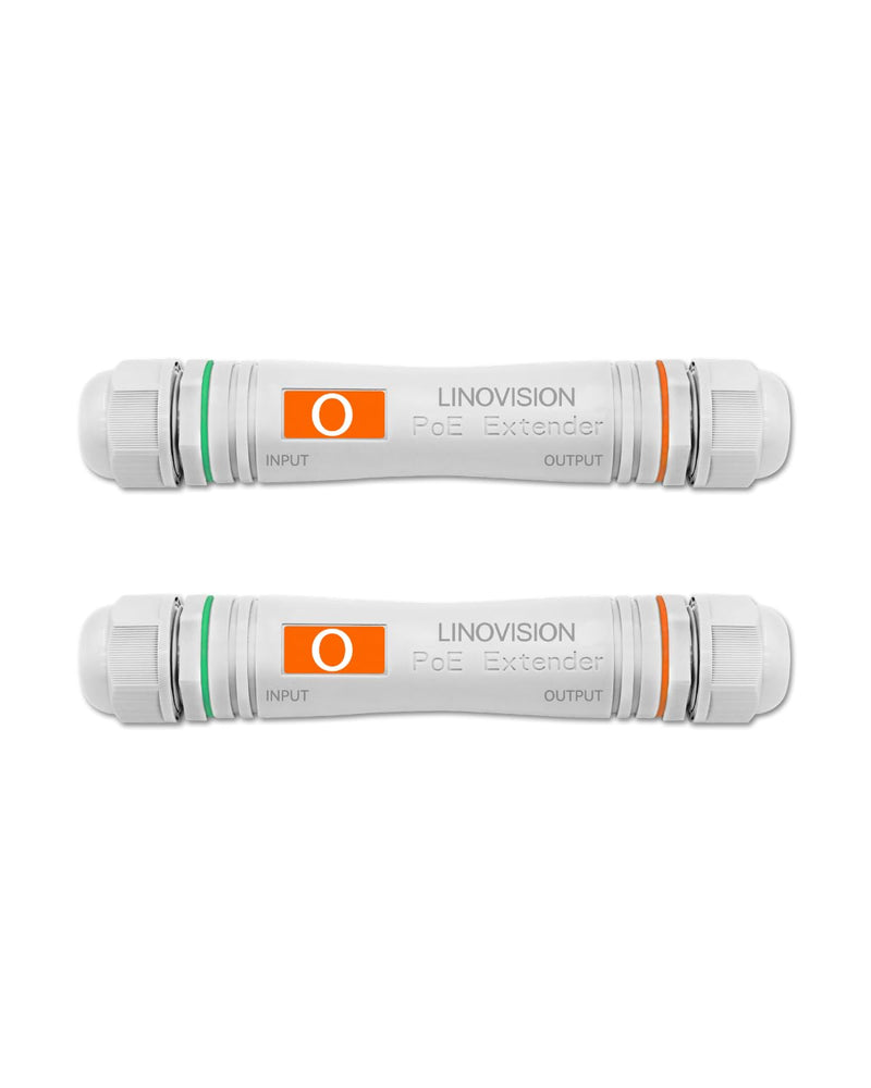 LINOVISION Long Distance Outdoor PoE Extender, Max 2600ft Power and Data Transmission Over Cat5E/Cat6 IEEE 802.3af/at Waterproof PoE Extender, PoE Repeater for IP Cameras, VoIP Phone (2 Pack)