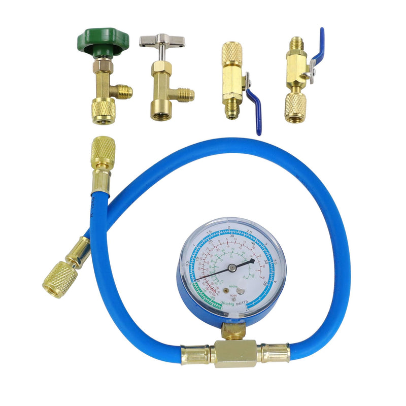 R290 and R600A Charging Hose and Gauge Set with Can Tap and Shut Off Valves 2*Can Taps+2*Shut Off Valves