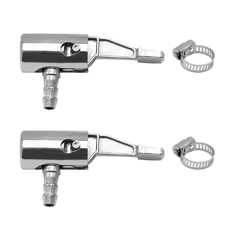 2PCS 1/4" Lock On All Metal Air Chuck, Mini Air Compressor Hose End with Barb Connector, Portable Tire Inflator Tire Chuck with Hose Clamp, Car Inflation Pump Air Nozzle for Hose Repair