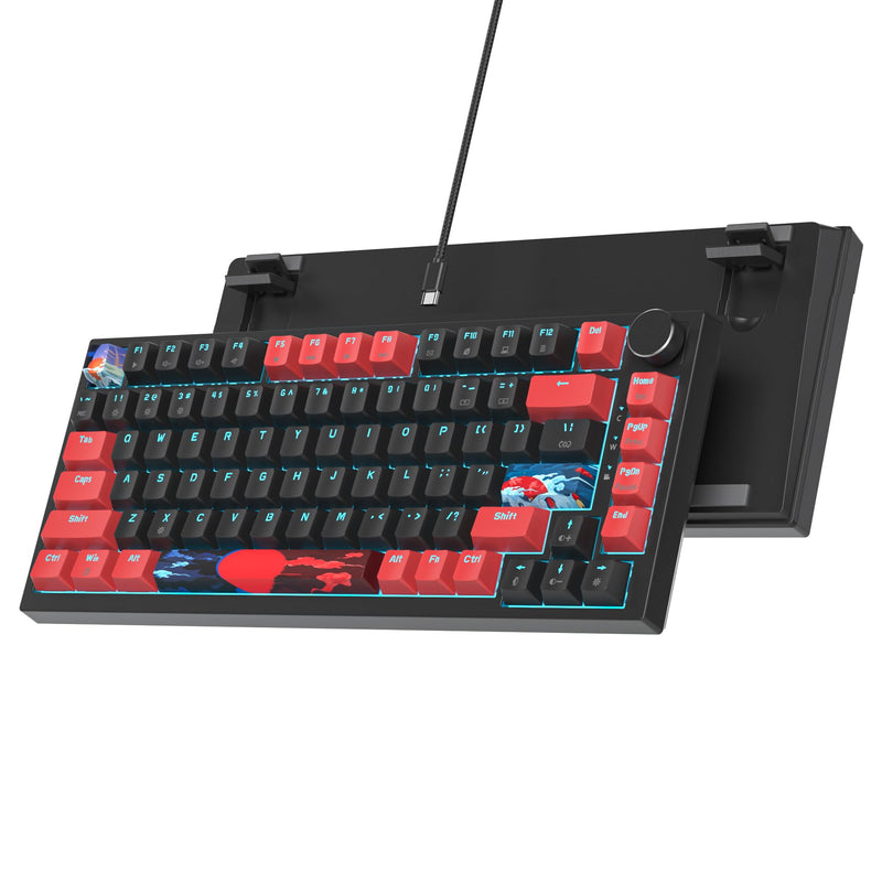 75% Mechanical Gaming Keyboard - Wired Gasket Mount TKL Hot Swappable RGB Backlit Knob for PC Laptop Windows Gamer (Red Black) Red Black