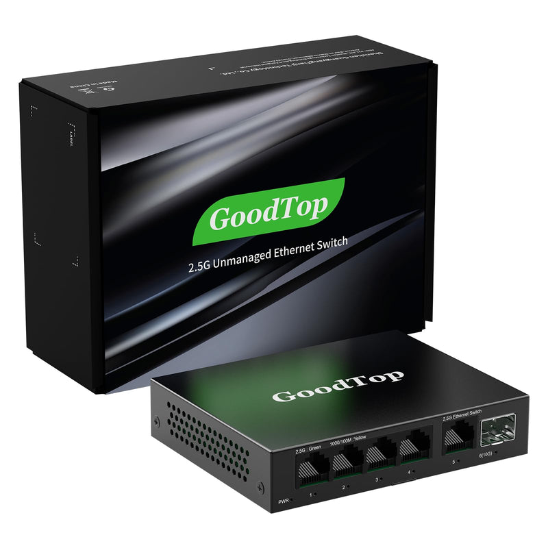 5 Port 2.5Gb Unmanaged Ethernet Switch with 10G SFP+,5 x 2.5G Base-T Ports Compatible with 10/100/1000Mbps,Plug&Play Metal Fanless Multi-Gigabit Homelab Setup Network Switch,Wall Mountable GT-ST015