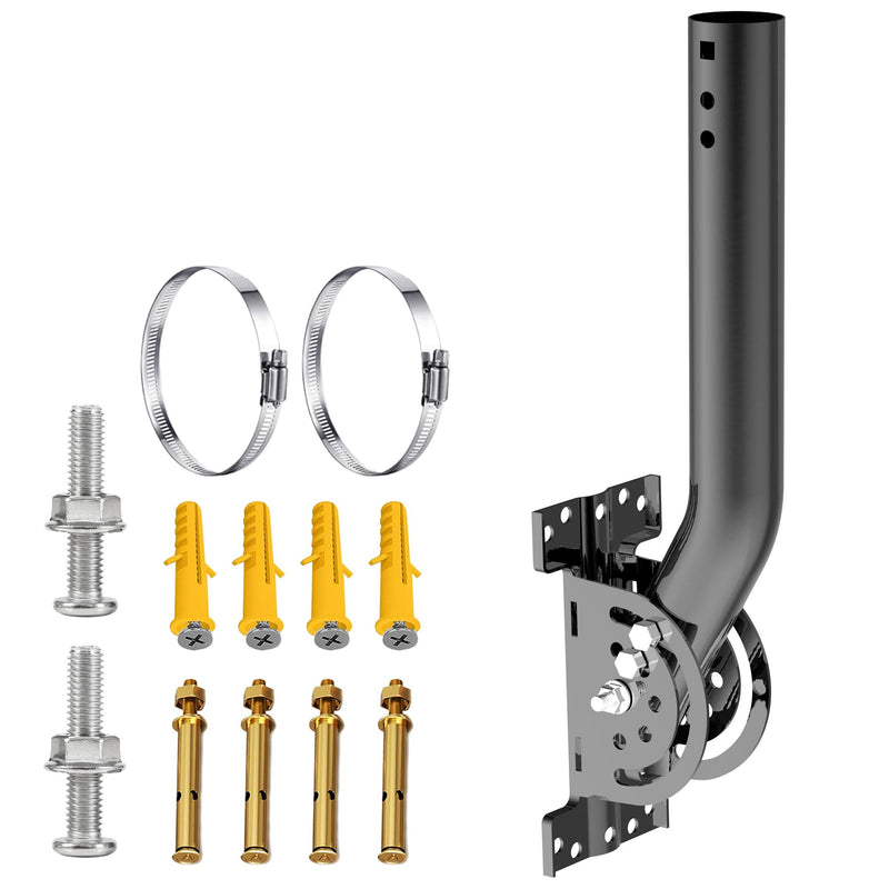  [AUSTRALIA] - Universal Adjustable TV Antenna Pole Mount – Rustproof 1.38" x 12" J-Pipe, Heavy-Duty Pivot Bracket for Wall, Roof, Eave Mounting – Compatible with TV Antennas, Starlink, Wi-Fi & More (Black)