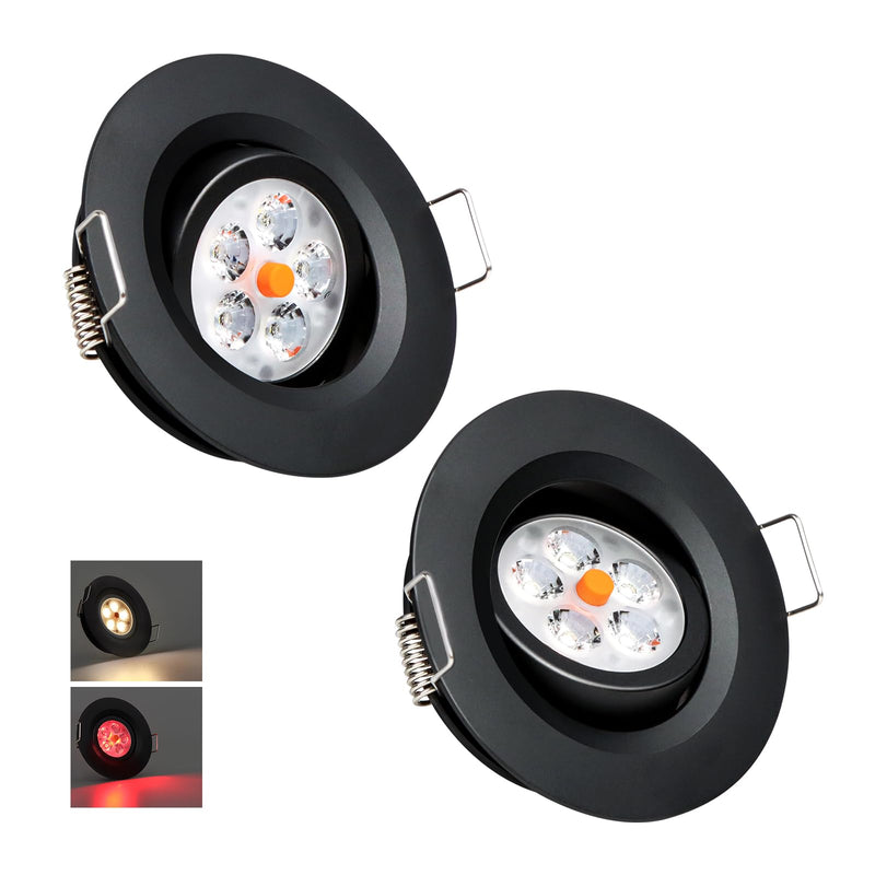 Acegoo Swivel RV Light Recessed Puck Light 12V LED RV Interior Light, 36° Beam Angle Vertical 70° Adjustment,Full Aluminum Downlights, 3‘’ Inbuilt Dimmer Switch & Red Nightlight (Black/3000K 2Pcs) Black-3000K