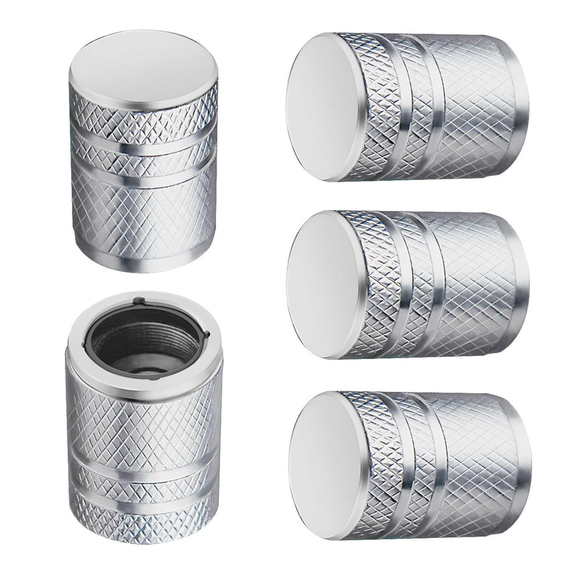 Tire Valve Stem Caps - (5 Pack) Metal Air Caps with Plastic Liner, Corrosion Resistant, Leak-Proof, Universal Stem Covers for Cars Trucks Motorcycles and Bikes - Silver No Pattern