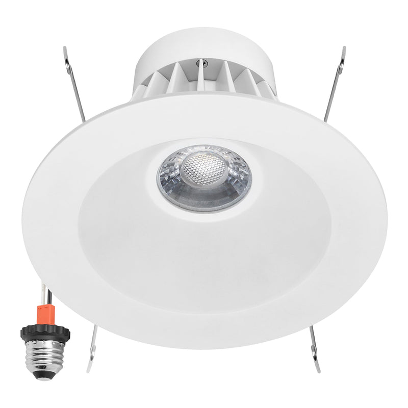 Maxxima 5" & 6" Retrofit Recessed Anti-Glare LED Downlight 1300 Lumens 5CCT | Color Temperature Selectable 2700K/3000K/3500K/4000K/5000K, Dimmable, E-26 Quick Connect Adapter, 90 CRI, White Trim