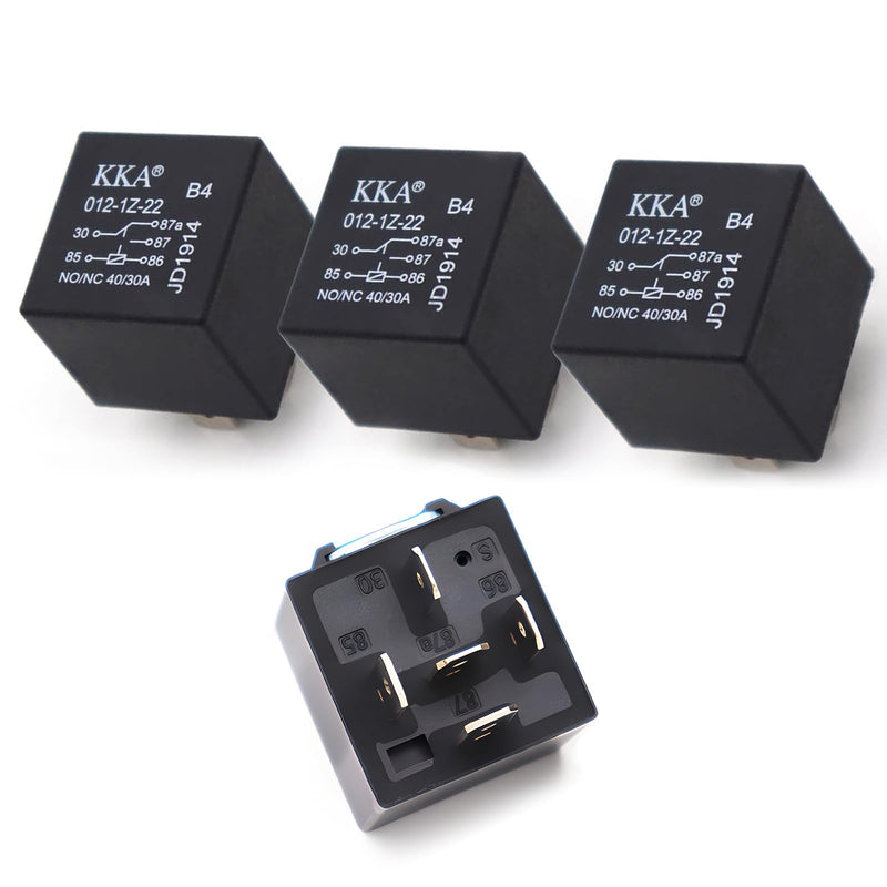 Pack-4 Car 5 Pin Relay, 12V 40A Conversion Starting DC Heavy Motor Replacement, PA66 Waterproof Flame Retardant Shell + Pure Copper Coil, Universal for Cars Trucks (Black)