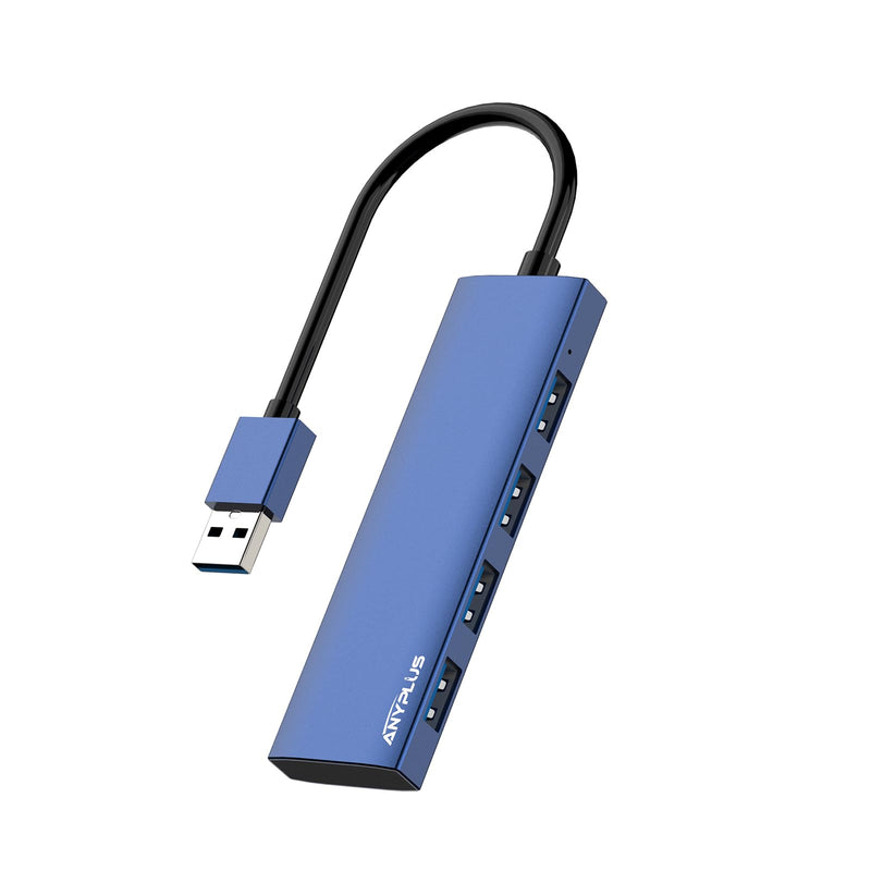 USB Hub, USB 3.0 Hub Aluminum Alloy Ultra Slim USB Splitter, Portable 4 Port USB Extender, USB Hub for Laptop, PC, MacBook, iMac, Surface Pro, Mac Pro, Flash Drive, XPS 【Blue】 0.8 Ft/0.25M Blue-Aluminum Alloy